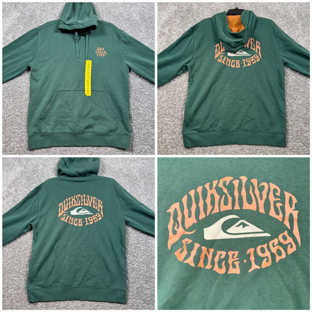 Quiksilver Hoodie Mens Stretch Graphic Logo Green Medium NEW